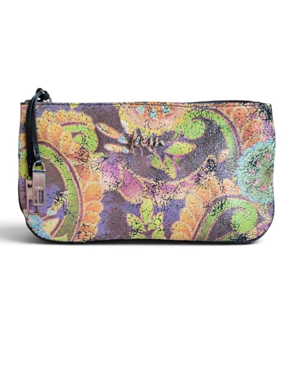 KEM Vintage Distressed Leather Floral Convertible Wristlet and Crossbody Bag
